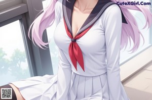 A woman in a school uniform posing for a picture.