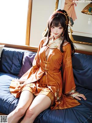 A woman in a kimono standing in front of a door.