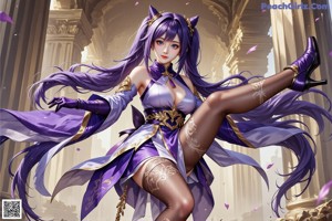 A woman in a purple dress sitting on a bench.